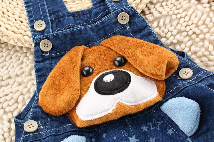 1PC Kids Denim Character Shorts Overall