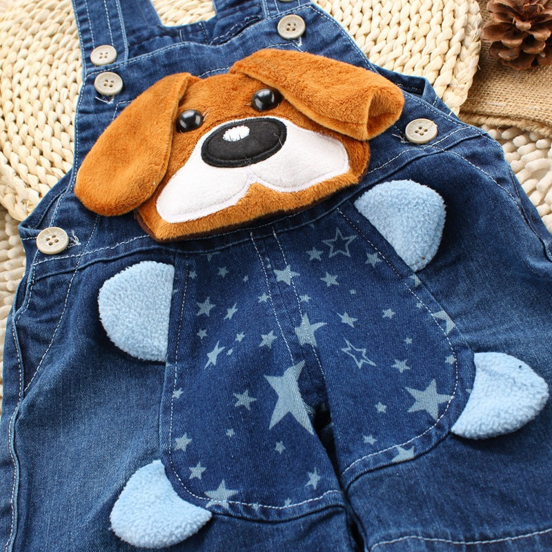 1PC Kids Denim Character Shorts Overall