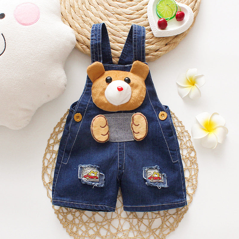 1PC Kids Denim Character Shorts Overall