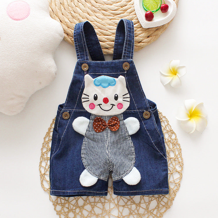 1PC Kids Denim Character Shorts Overall