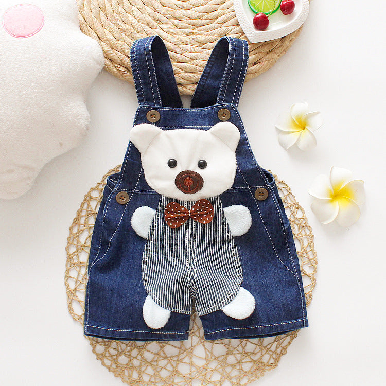 1PC Kids Denim Character Shorts Overall