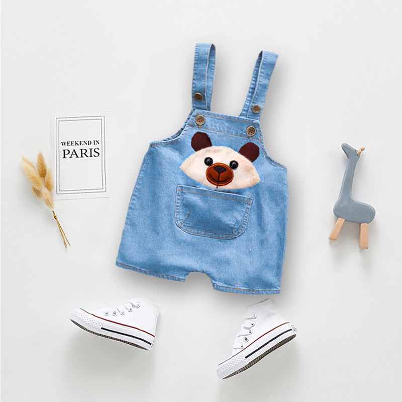 1PC Kids Denim Character Shorts Overall