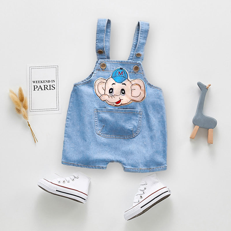 1PC Kids Denim Character Shorts Overall