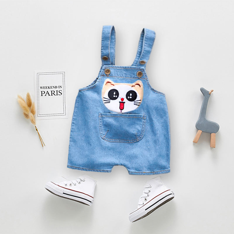 1PC Kids Denim Character Shorts Overall