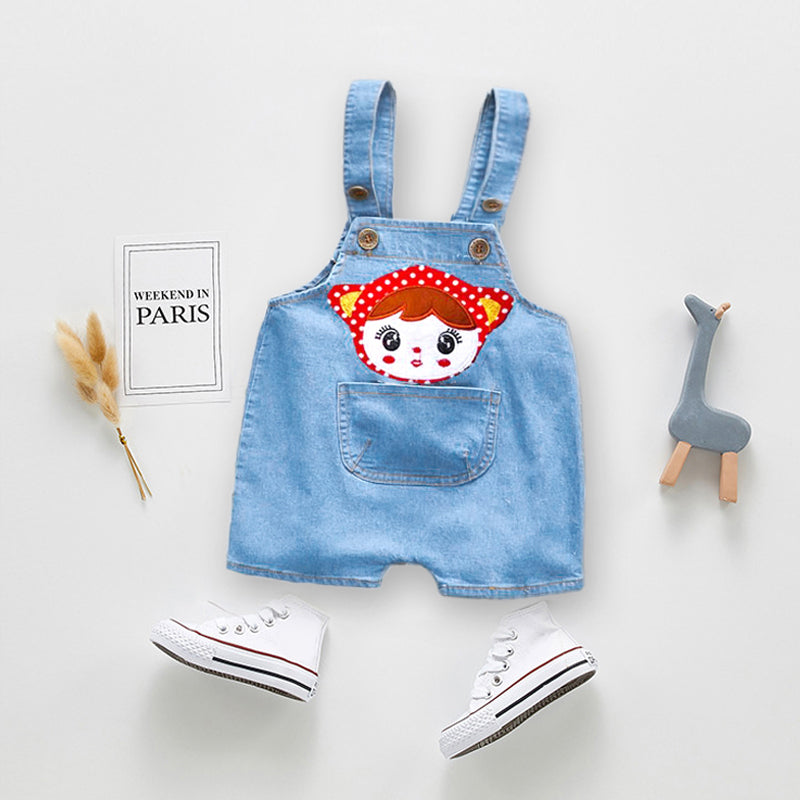 1PC Kids Denim Character Shorts Overall