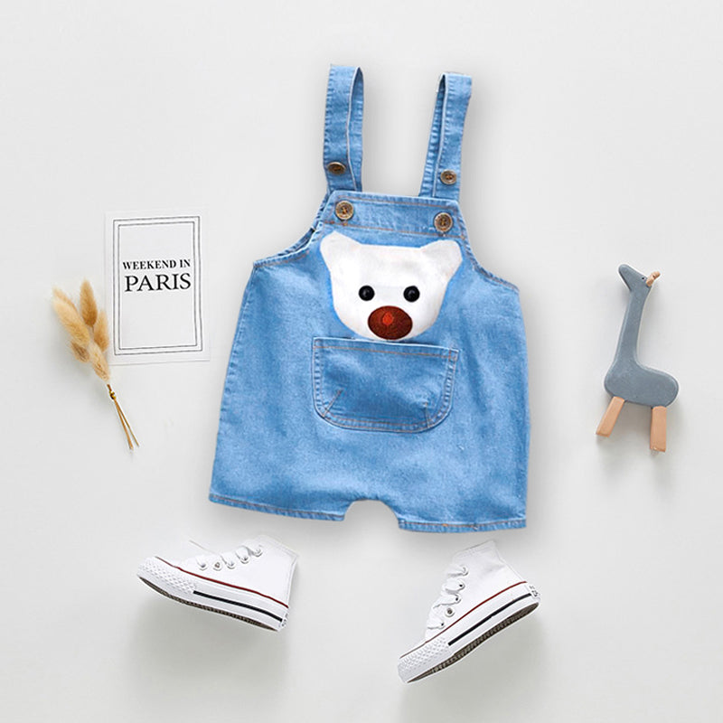 1PC Kids Denim Character Shorts Overall