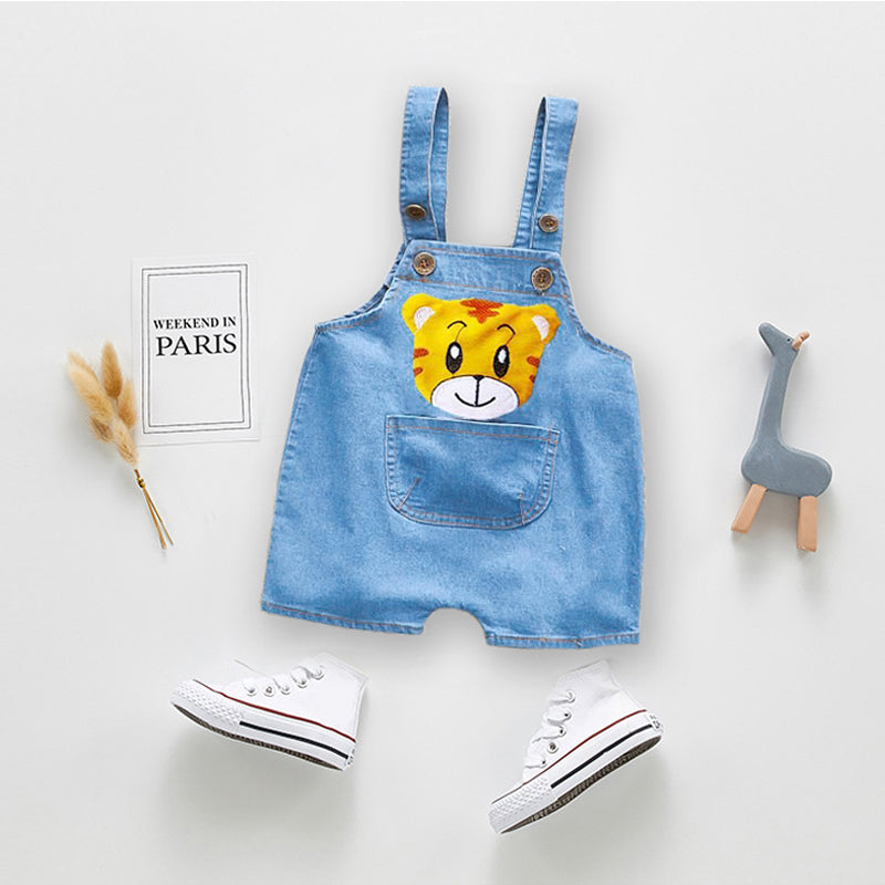 1PC Kids Denim Character Shorts Overall