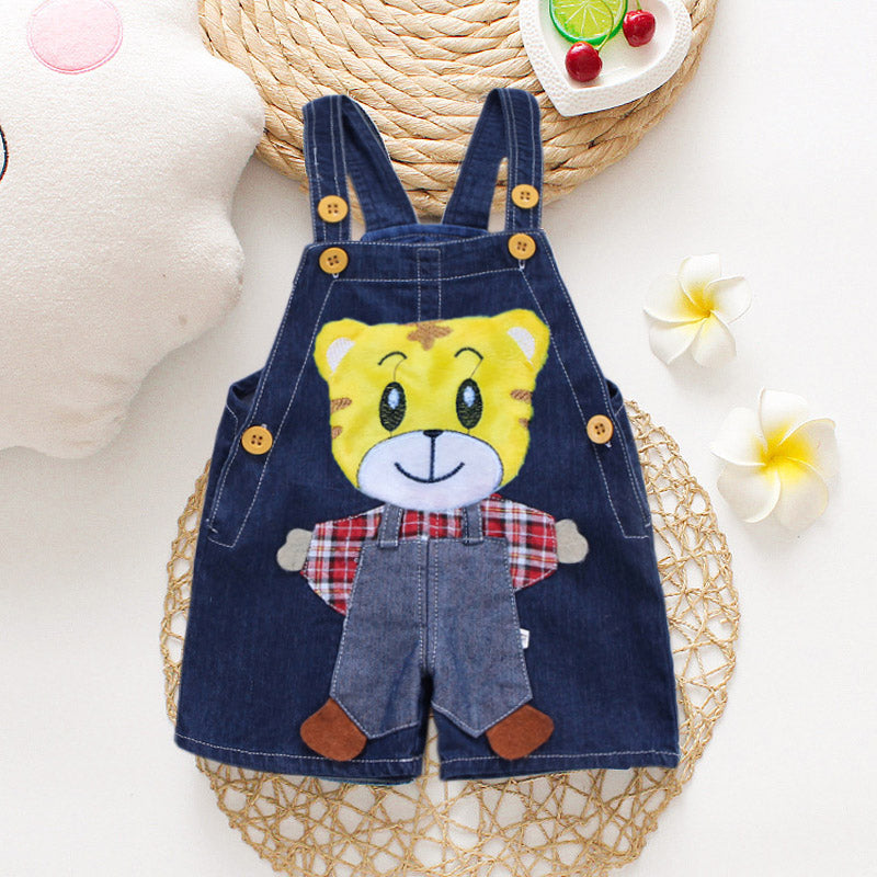 1PC Kids Denim Character Shorts Overall