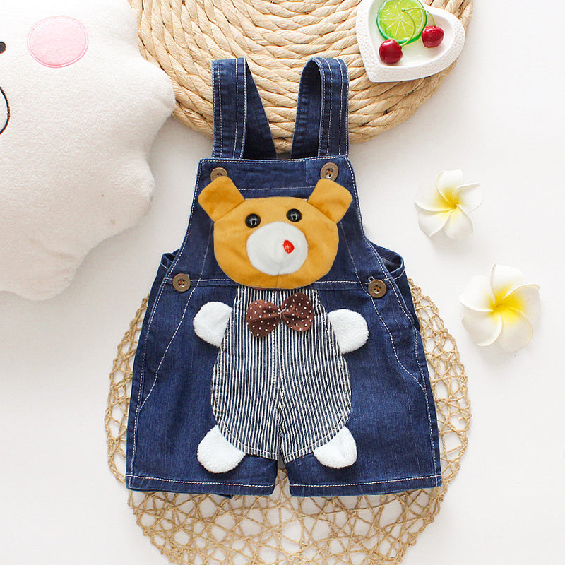 1PC Kids Denim Character Shorts Overall