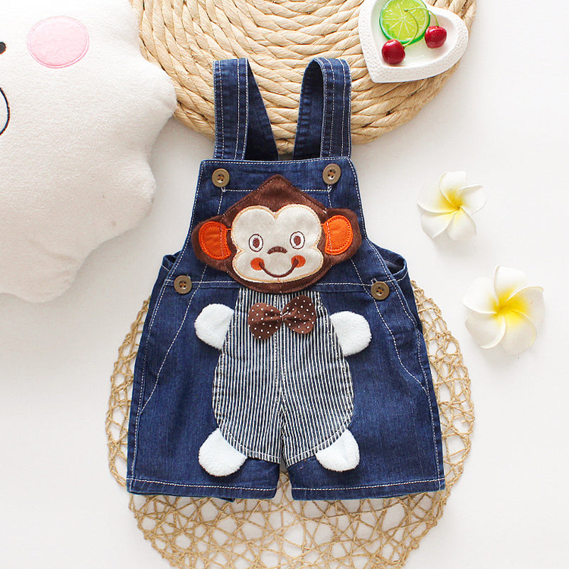 1PC Kids Denim Character Shorts Overall