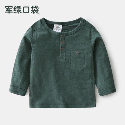 Soft Cotton Long Sleeve Pullover Basic T-Shirt For Kids