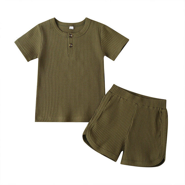 Kids Solid Cotton Pajamas Sets