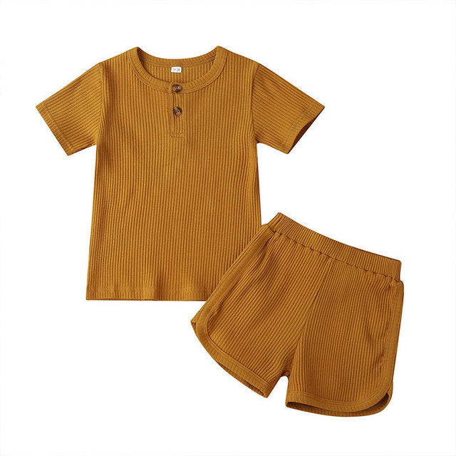 Kids Solid Cotton Pajamas Sets