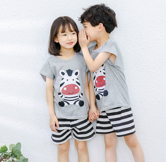 2pcs Unisex Short Sleeve Cartoon Sleepwear