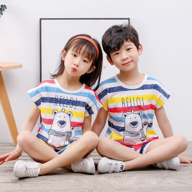 2pcs Unisex Short Sleeve Cartoon Sleepwear