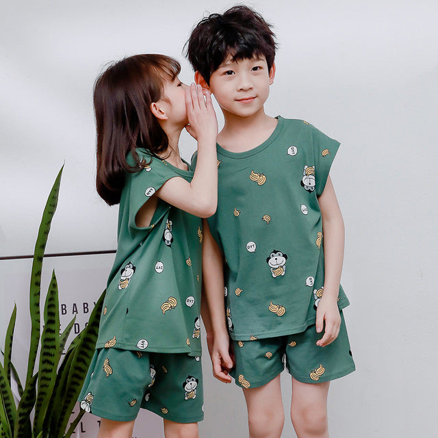 2pcs Unisex Short Sleeve Cartoon Sleepwear