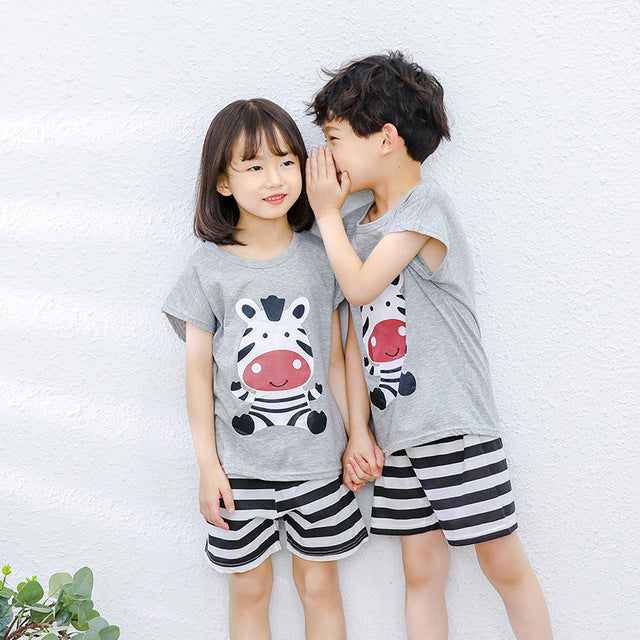 2pcs Unisex Short Sleeve Cartoon Sleepwear