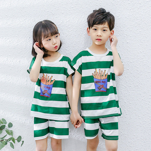 2pcs Unisex Short Sleeve Cartoon Sleepwear