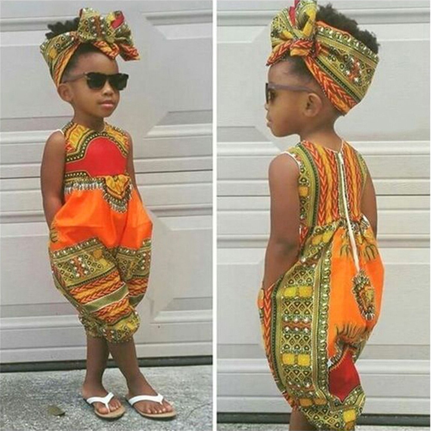 African Print Jumpsuit + Headwear