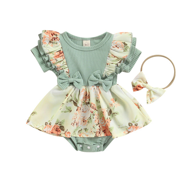 Newborn Floral Print Ruffle Jumpsuit