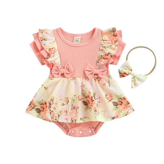 Newborn Floral Print Ruffle Jumpsuit