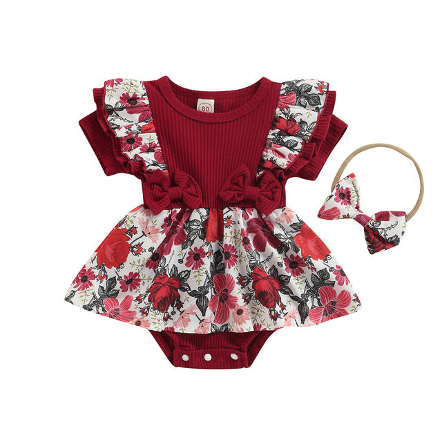 Newborn Floral Print Ruffle Jumpsuit