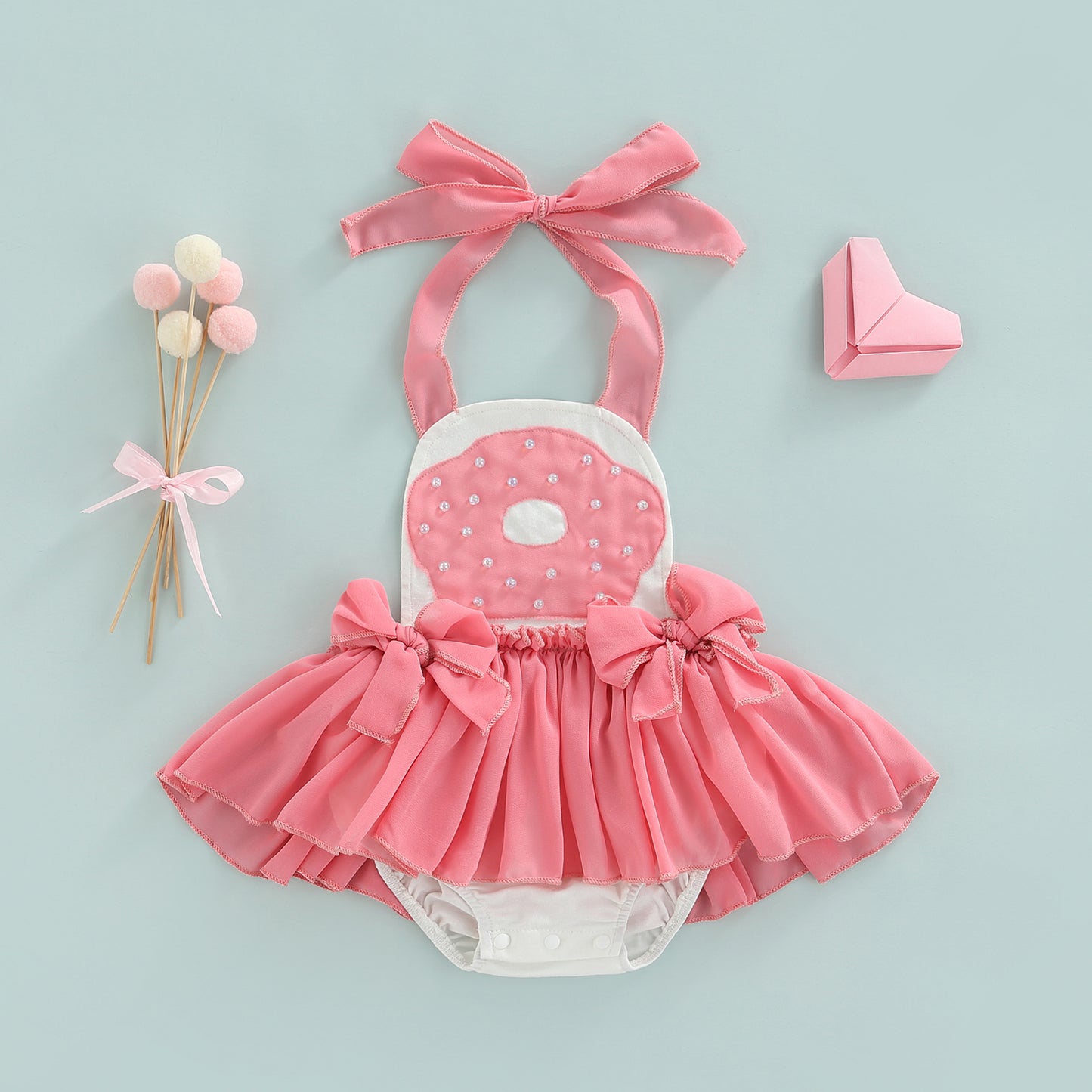 Newborn Baby Girl Donut Print Jumpsuit